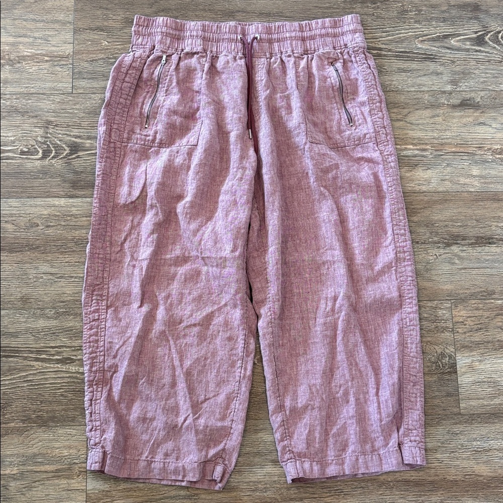 Athleta Cabo Linen Wide Leg High Waisted Cropped Pants Women's Plus Size 22 EUC